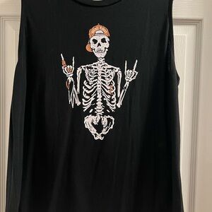 Black Sleeveless Top with Skeleton Graphic